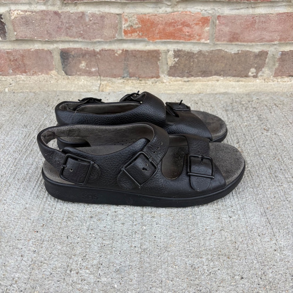 SAS Tripad Comfort Black Leather Walking Sandals Triple Strap Buckle Mens 10 M
